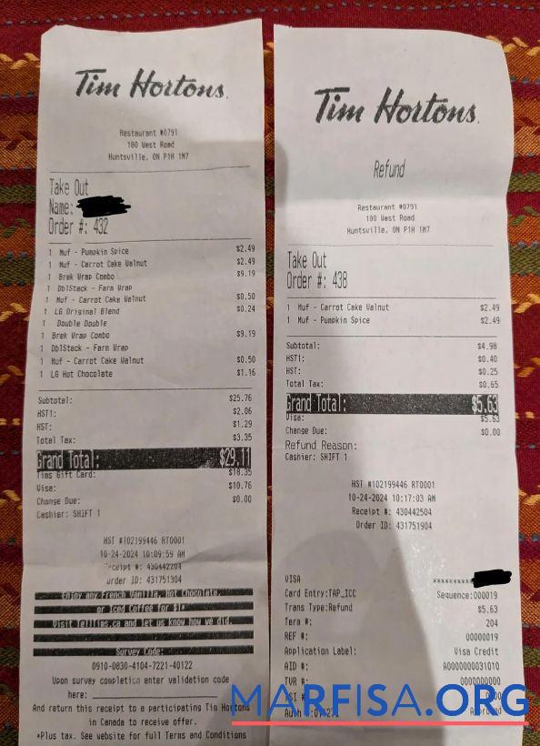 Blank Tim Hortons company payment receipt template